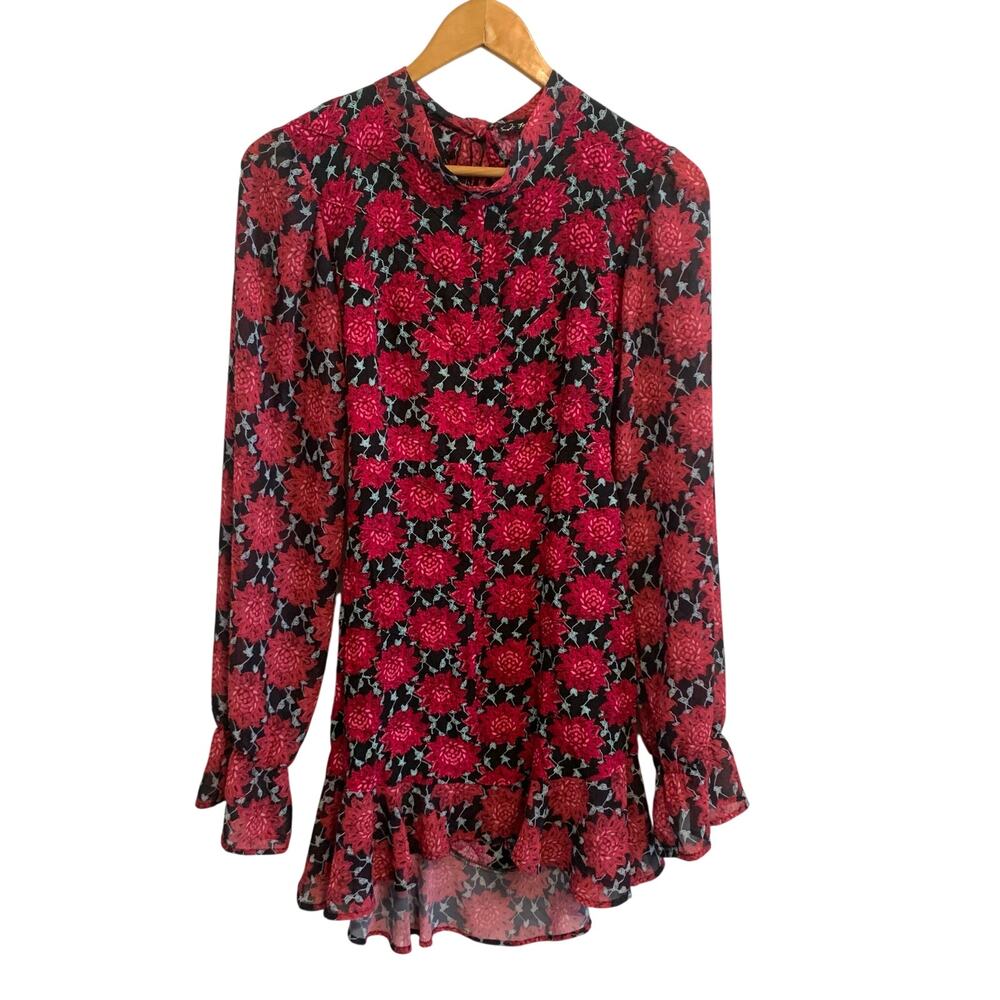 For Love & Lemons Long Sleeve Mini Dress Floral Magenta Large